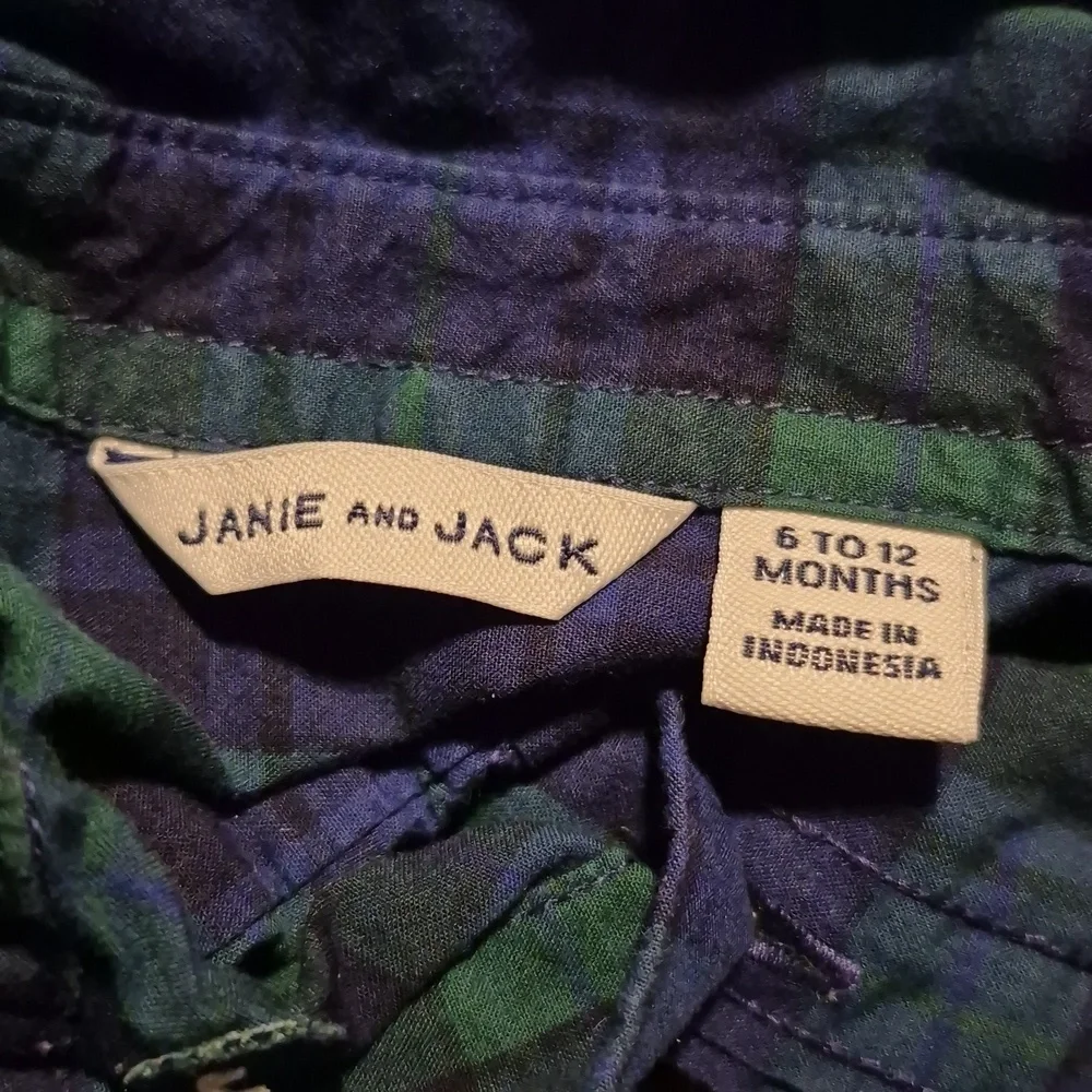 Janie and Jack boys 6-12 months navy and green button up shirt VGUC - Picture 3 of 4